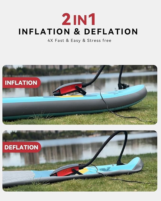 ZFOX 50PSI Paddle Board Pump, Portable Electric SUP Pump with Auto-Shutoff & Cooling Fan – Smart Inflation for Paddle Board, 9 Nozzles, HD LCD Display, 12V DC (Red-M)
