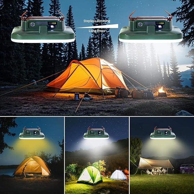 Rechargeable Camping Lantern 18000mAh Tent Light with USB Charging, Digital Display, Ultra Bright LED, Anti-Glare, IP63 Rainproof, Portable Flashlight for Outdoor & Emergency Use