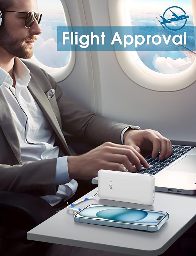 TG90° 2 Pack 10000mAh Power Bank Built-in Foldable AC Wall Plug and Cables,Pocket Size USB C Portable Charger,Ultra Slim Battery Pack Compatible with iPhone Series and Android Devices