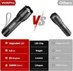 WdtPro LED Flashlight High Lumens SR2000 Pro, 2 Pack Brighter Tactical Flashlights with 5 Modes & Zoomable, Powerful Mini Flash Light for Emergency, Camping, Hiking (Black)