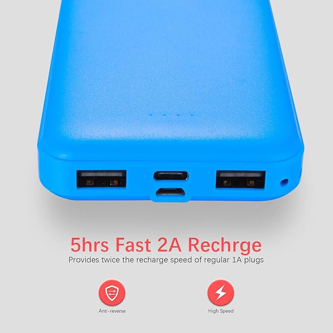 Miady 2-Pack 10000mAh Dual USB Portable Charger, Type-C Fast Charging Power Bank, Slim Backup Battery Pack Compatible with iPhone 16/15/14/13 Galaxy S24/22 iPad Android etc (Red+Blue)