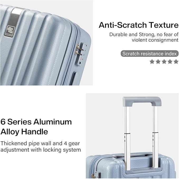 Hanke Expandable Hard Shell Luggage Sets 2 piece Carry On Luggage with Wheels Suitcases Lightweight Checked Travel Luggage Rolling Large Suitcase Travel Luggage Bag Woman Men 20/29 Inch(Gray)