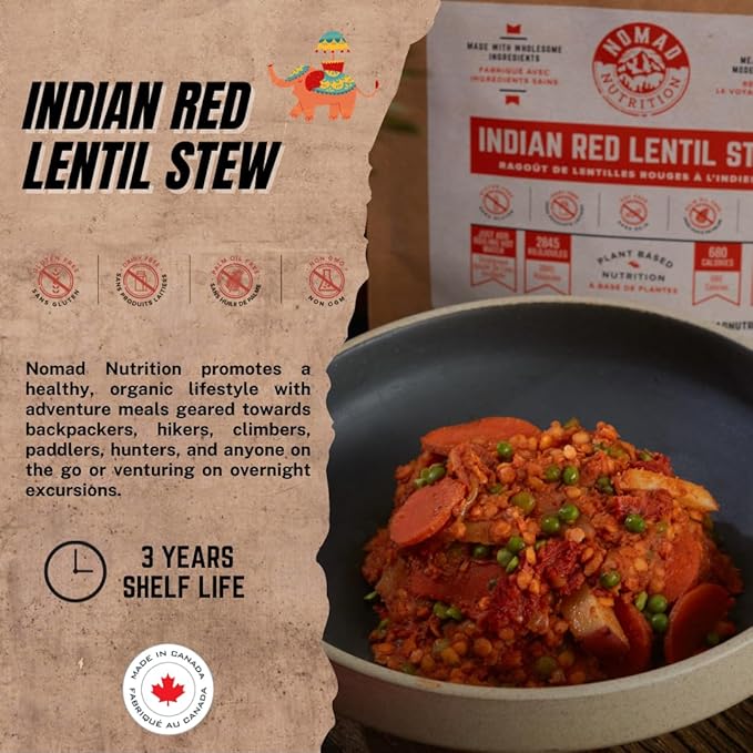 – Indian Red Lentil Stew | High Energy, All Natural Ingredients | Plant-Based & Non-GMO| Just Add Boiling Hot Water | 112g / 4oz (Pack of 1)