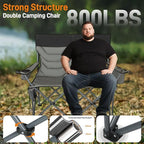 Double High-Back Camping Loveseat with Pillows, Dual Cup Holders & Cooler Bags - Oversized 2 Person Heavy Duty Folding Chair for Adults, 800LBS Capacity, Outdoor, Picnic, Lawn (1, BlackGrey)