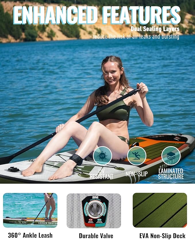BM Paddle Board Inflatable Stand Up Paddle Board, SUP Paddleboard for Adult, Premium Accessories | Non-Slip EVA Deck & Foam Handles, Camera Mount, Double Action Pump, 85L Travel Backpack