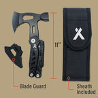 Axe Multitool Hammer - With Knife, Bottle Opener, Hatchet, Nylon Sheath, Saw, Screwdriver, Whistle - Tactical For Camping, Survival, Hiking, Portable and Lightweight - Black