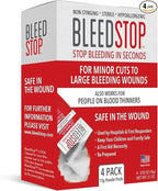BleedStop™ First Aid Powder for Blood Clotting, Trauma Kit, Blood Thinner Patients, Camping Safety, and Survival Equipment for Moderate to Severe Bleeding Wounds or Nosebleeds - 4 (15g) Pouches