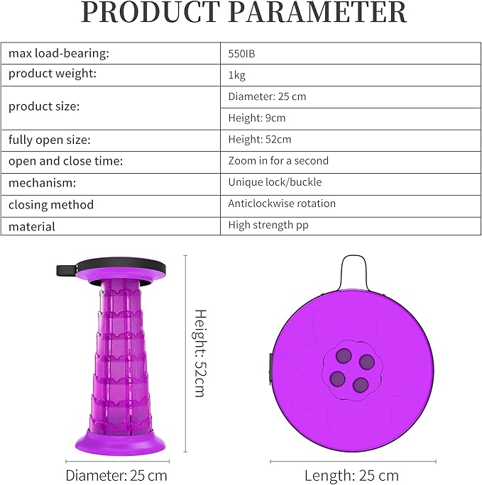 2025 Upgraded XXL Collapsible Stool with Cushion 20.4", 550lbs Max Weight, Wider & Taller Pop Up Seat, Heavy Duty Portable Retractable Folding Chair or Travel Foot Rest, Gift for Camping & Outdoors