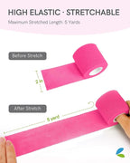 FriCARE Self Adhesive Bandage Wrap, Medical Tape in First Aid Kit, Cohesive Bandages for Wounds Sport Vet, 2 Inches X 5 Yards 6 Rolls, Pink