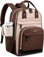 LOVEVOOK Laptop Backpack Women with Giant Cup Holder,17.3 inch Waterproof Work Travel Backpack Computer Laptop Bag,Cute College Nurse Teacher Backpack Purse,Gift for Women & Men,Coffee-Milk tea-Coffee