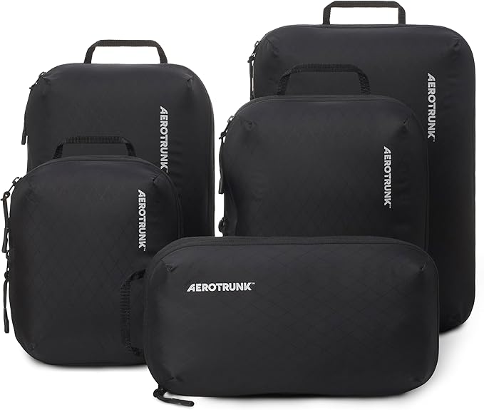 Ultralight Compression Packing Cubes - Lightweight Travel Organizers for Suitcases and Luggage (6-Pack, Black)