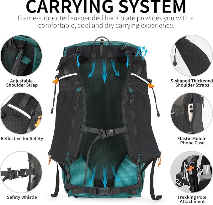 Hiking Backpack for Men and Women, 30L Waterproof Camping Backpack with 3L Water Bladder and Rain Cover, Lightweight Outdoor Sport Travel Daypack Rucksack for Climbing Cycling (Dark green)