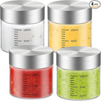 4 Oz Glass Bottles, 4 Pack Glass Jar with Lid, BPA Free, Borosilicate Glass, Stainless Steel Lids for Juicing, Smoothies, Infused Water, Beverage Storage