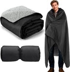 Waterproof Outdoor Stadium Blanket with Sherpa Lining-Washable Windproof Warm Foldable for Camping, Sporting Events, Picnic, Concert, Pet, Travel, Emergency Car Blanket, Gift for Cold Weather (Black)