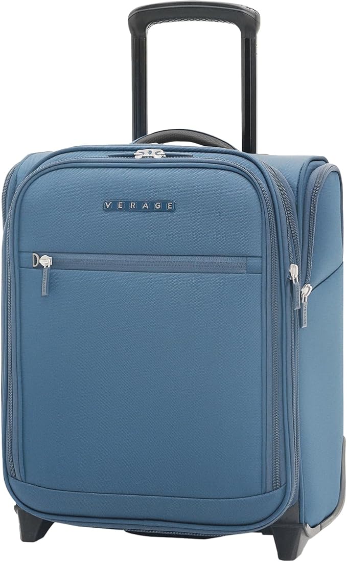 Verage Carry On Underseat Luggage with 2 Wheels & USB Port, 16 Inch Coast Blue Wheeled Spinner Bag Carry-on Luggages for Airlines, Lightweight Suitcase Men Women, Pilots and Crew