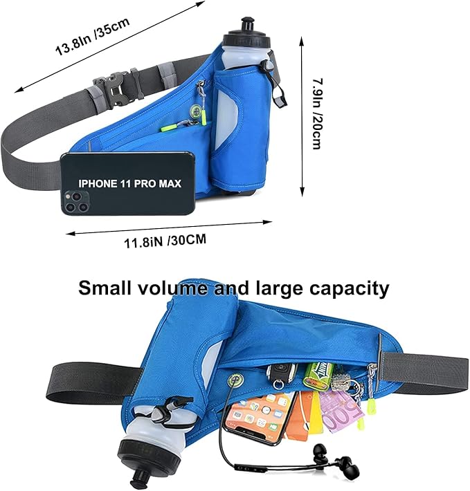 Running Waist Pack Can Hold Water Bottles,Outdoor Sport Hiking Waist Pack Bag for Men Women Travel Cycling Dog Walking(Bottle Not Included) (Blue)