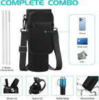 32 40 OZ Insulated Water-Bottle with Handle - Straw & Chug Lid, Strap Carrier Bag & Protective Boot, Stainless Steel Coffee Travel Tumblers, Leak-Proof, Skinny Flask Fit in Car Cup Holder