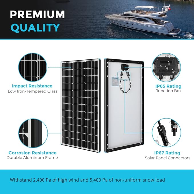 Renogy Solar Panel 100 Watt 12 Volt, High-Efficiency Monocrystalline PV Module Power Charger for RV Marine Rooftop Farm Battery and Other Off-Grid Applications, 100W Black Frame, Frame-100W