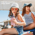 BUZIO 14oz Kids Water Bottle with Straw Lid, Insulated Toddler Water Bottle for School Stainless Steel Thermo Cup for Girls Boys Reusable Leak Proof Bpa-Free Double Walled Flask, Pink Unicorn