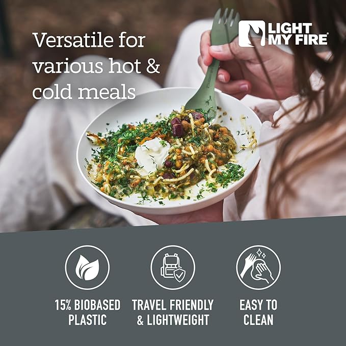 Light My Fire Spork Original 2-Pack 3-in-1 Camping Spoon Fork Knife Combo Reusable Travel & Camping Utensils Lunch Spork Outdoor Backpacking Hiking Picnic Utensil BPA Free, HazyBlue/DustyPink