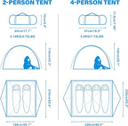 BISINNA 2/4 Person Camping Tent Lightweight Backpacking Tent Waterproof Windproof Two Doors Easy Setup Double Layer Outdoor Tents for Family Camping Hunting Hiking Mountaineering Travel