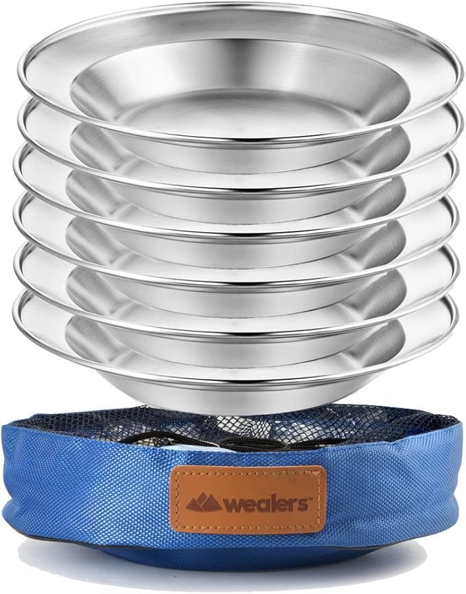 Stainless Steel Plate Set - 8.5 inch Ultra-Portable Dinnerware Set BPA Free Plates for Outdoor Camping | Hiking | Picnic | BBQ | Beach