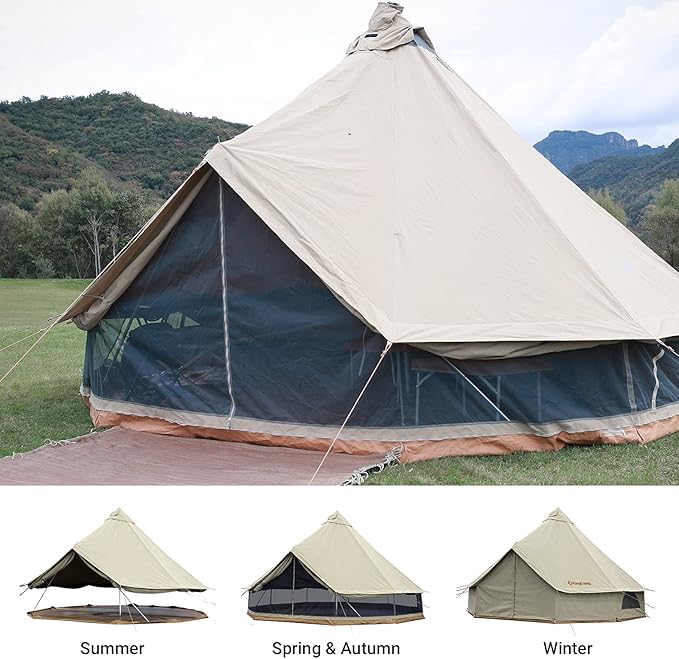 KingCamp Canvas Bell Yurt Tents, 4 Seasons Large Waterproof & Windproof Luxury Glamping Tent w/Stove Jack for Family Outdoor Camping, Hunting, Parties