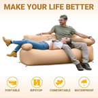 KingCamp Double Inflatable Couch for Camping, Portable Foldable Eco-Friendly Reach-Certified PVC Liner Air Lounger 2-Person Blow Up Sofa with Foot Pump, Pegs, Repair Kit & Removable Cover