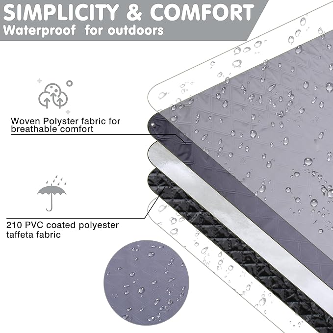 Waterproof Picnic Blanket 80 * 60 in Portable with Carry Strap for Beach Mat or Family Outdoor Camping Party, Park Blanket for Grass Park, Hiking, Travel