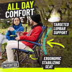 STRONGBACK Elite Folding Camping Lawn Lounge Chair Heavy Duty Camp Outdoor Seat with Lumbar Support and Portable Carry Bag - Lime/Grey