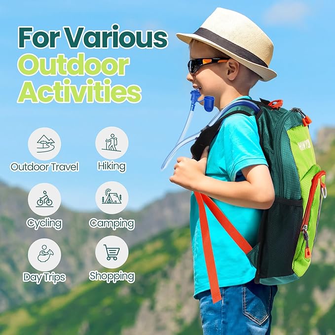 Kids Hydration Backpack with 1.5L Water Bladder Hiking Backpack Lightweight for Boys or Girls Children Biking Climbing Running Cycling