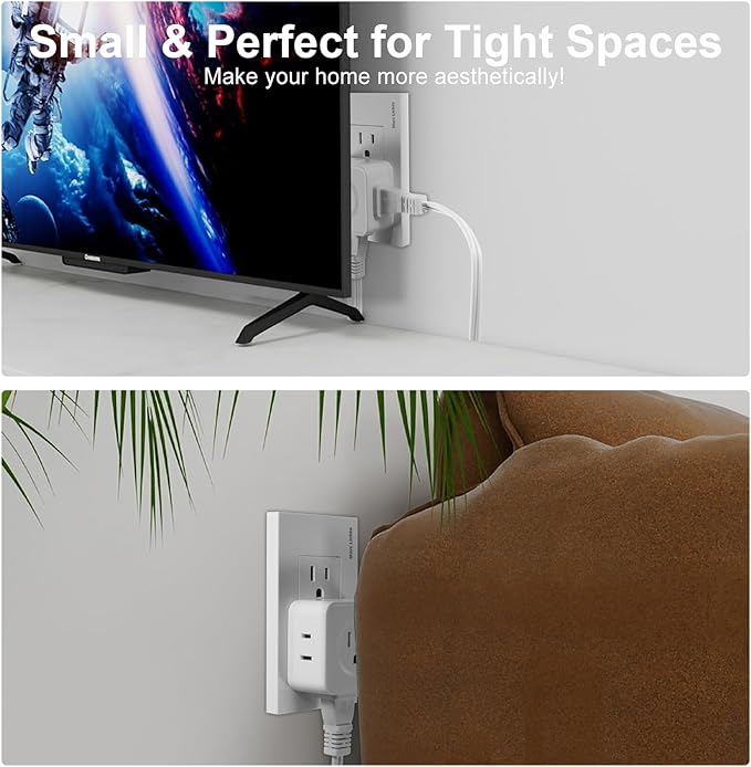 2 Prong to 3 Prong Adapter, FiiMan Multi Plug Outlet Extender 5 AC Outlet Splitter Wall Adapter Non-Grounded Outlets Expander for Japan Travel - Type A, 1875W, White (1 Pack)