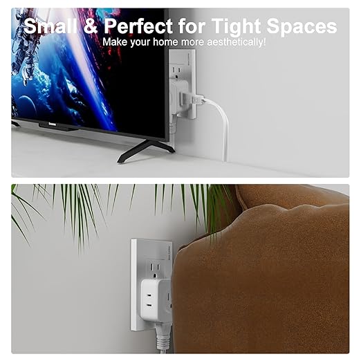 Multi Plug Outlet Extender, FiiMan 5 Outlet Splitter Wall Adapter, 3-Prong Grounded Outlet to The Side, Flat Wall Plug Side Access Adapter, 5 Way Outlet Extender Tap, White (1 Pack)