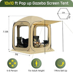 10x10 FT Pop Up Screen House Tent - Instant Screened Gazebo Canopy with Mosquito Net, Portable Backyard Tent for 4-6 People, Easy Setup Patio Shelter for Camping, BBQ, Sports & Outdoor