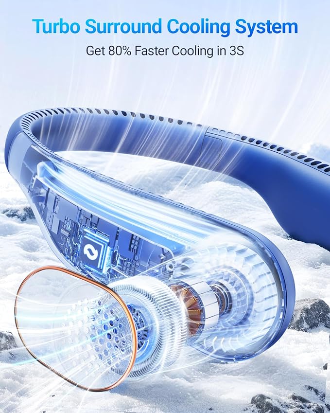 SWEETFULL Portable Neck Fan 360° Cooling Bladeless Personal Fan | No Hair Twisting - 4000mAh USB Rechargeable Wearable Fan for Travel, Birthday Gifts for Men, Women, Mom, and Dad