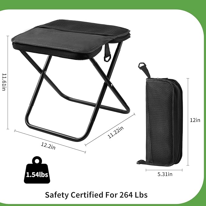 Camping Stool Collapsible Stool, Portable Folding Stool for Adults, Lightweight Foldable Stools for Outdoor Camping Hiking Fishing Travel Gardening Picnic Beach, Holds 264.5LBS(Black)