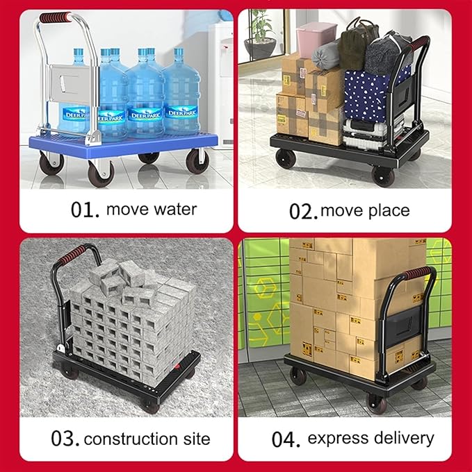 Platform Trucks Push cart Foldable, Push cart Heavy Duty, Hand cart,Suitable for Luggage, Shopping, Travelling, Moving and Office (Color : Black, Size : 70 * 42cm(B))