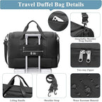 Travel Duffel Bag for Women, Carry-on Overnight Weekender Bags with Wet Pocket & Toiletry Bag, For Spirit Airlines 18x14x8 Personal Item Bag,3 Pcs Set,Small,Black