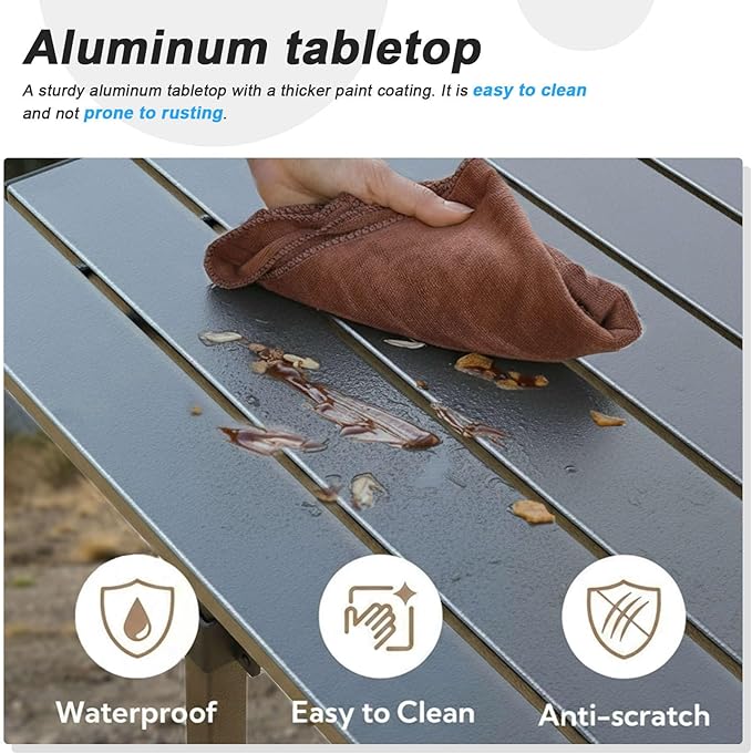 Portable Camping Table with Adjustable Height Legs, Lightweight Aluminum Roll-up beach tables for sand foldable，Folding Picnic Table Large Storage Basket for Outdoor camping (Black, Medium 37")