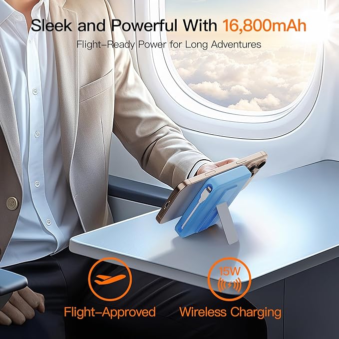 2025 Latest Portable Charger, 16800mAh Magnetic 15W Wireless Power Bank with 2 Built in Cables, LED Display Battery Pack Travel Essentials for iPhone 17/16/15/14/13/12/Pro/Mini/Pro Max