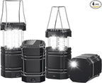 4 Pack Solar Camping Lantern with 1600mAh Rechargeable Battery, 30-Hour Runtime, 360° LED Tent Light & Super Bright Flashlight, Compact & Portable for Hiking, Emergency, Outdoor