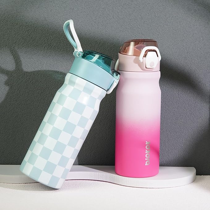 BJPKPK 18oz Insulated Water Bottle With Straw Stainless Steel Double Wall Water Bottles BPA Free Leak Proof Thermo With Lockable Flip Lid And Soft Silicone Spout,Cherry Blossom