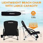 KingCamp Low Beach Chairs, Portable Folding Chair for Adults Extra Wide Ergonomic High Back Seat 300lbs Heavy Duty Lightweight Oversized Gear with Carry Bag for Outdoor Lawn Camping Picnic