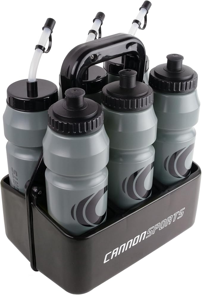 Cannon Sports 1 Liter Sports Water Bottle, BPA-Free, 34oz Capacity, Large Mouth, 2 lids (Straw & Squeeze) with Carrier, Great For Helmet Sports Such As Hockey, Lacrosse, Football, Boxing (Gray)