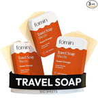 FOMIN - Antibacterial Paper Soap Sheets for Traveling - 300 Orange Portable Hand Soap Sheets for Travel in Tin - Dissolvable Mini Portable Travel Soap Sheet for Hand Washing, Camping and Hiking