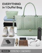 HOTOR Travel Duffel Bag - Weekender Bags for Women, Gym Tote Bags with Shoe Compartment, Carry On Overnight Bag with Toiletry Bag for Travel Essentials and Travel Accessories, Green, 15.8"×18.1"×8.7"