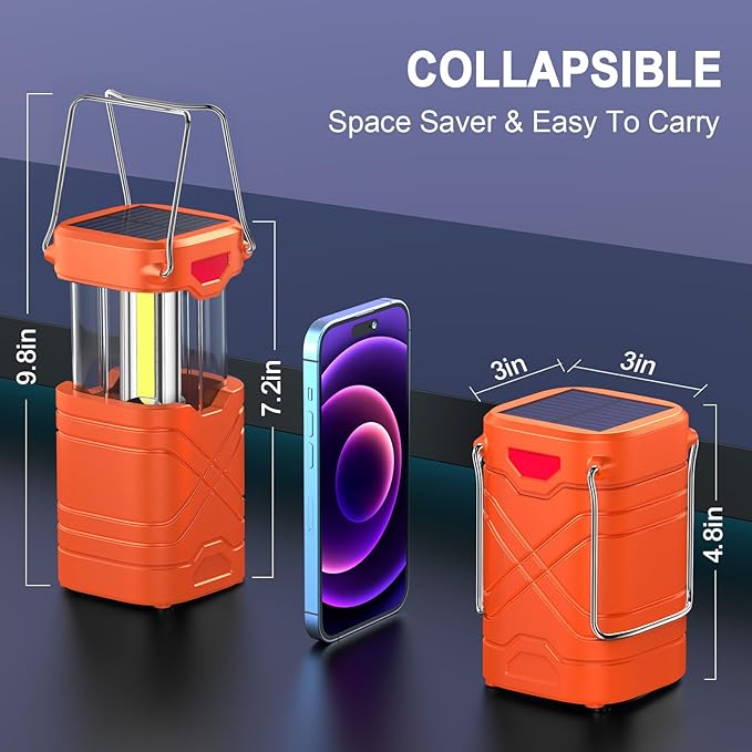LETMY 4 Pack Camping Lantern, Rechargeable LED Lanterns, Solar Lantern Battery Powered Hurricane Lanterns Flashlight with 3 Powered Ways & USB Cable for Emergency, Power Outage, Hurricane Supplies