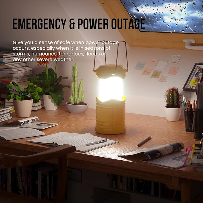 Lichamp LED Camping Lantern, 4 Pack Battery Powered Flashlight for Power Outages, Portable Collapsible Hanging Light Essential for Home, Outdoor, Emergency Lamp Survival Kit Gear for Hurricane, Yellow