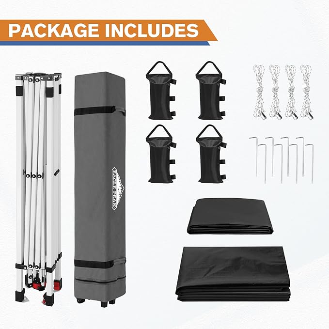 EAGLE PEAK Pop Up Canopy Tent with 1 Sidewall, Easy Setup Event Tent, Outdoor Sun Shade, Wheeled Carry Bag, Stakes and Guy Ropes, Instant Canopy 10x10, Black