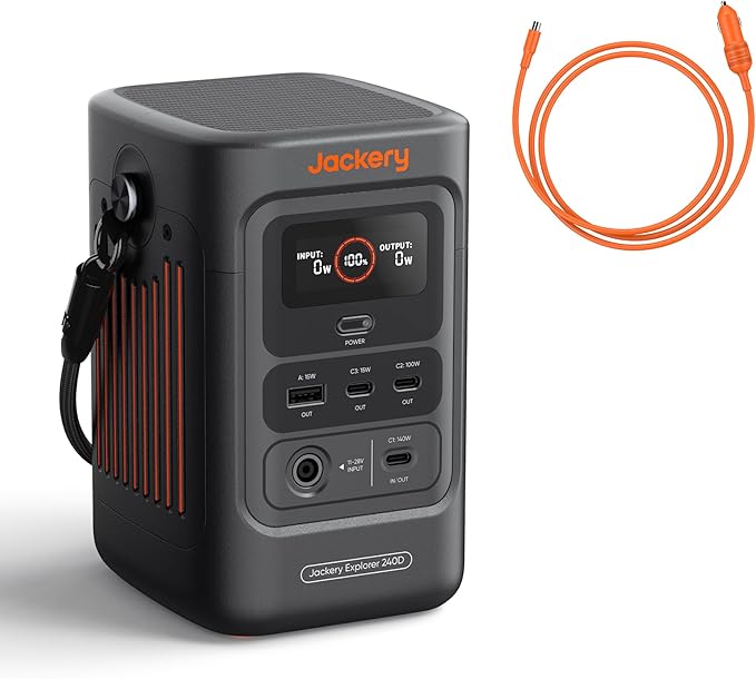 Jackery Portable Power Station Explorer 240D, 256Wh Backup Lithium Battery, with Car Charger Cable (DC8020)